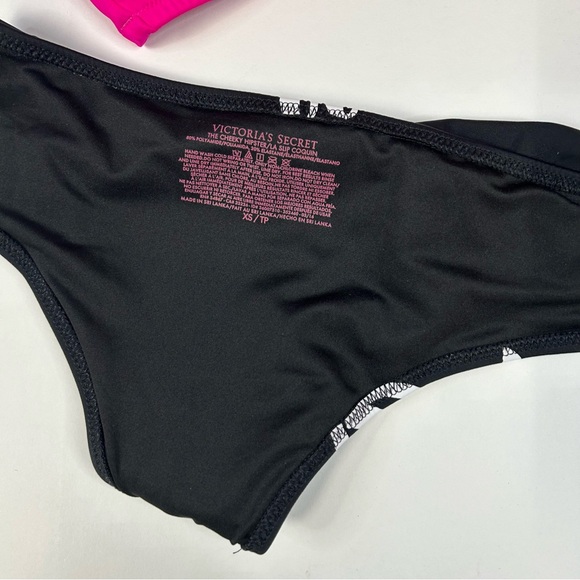 Y2K Victorias Secret Bikini Set Size XS Totally Beachin Sequins Black Pink #1196 - Picture 6 of 11